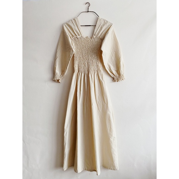 Hackwith Design House Dresses & Skirts - Hackwith Design House Cream Smock Square Neck Balloon Sleeve Midi Dress Size S/M